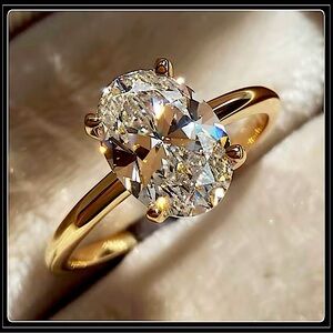 NEW 925 GOLD OVAL SOLITAIRE SIMULATED DIAMOND RING